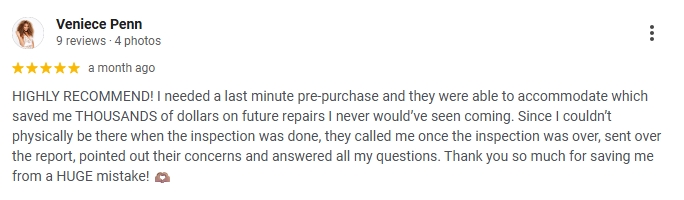 Google review screenshot 14 for Pre Purchase Inspection LLC