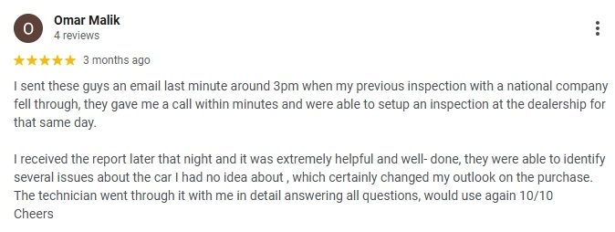 Google review screenshot 5 for Pre Purchase Inspection LLC
