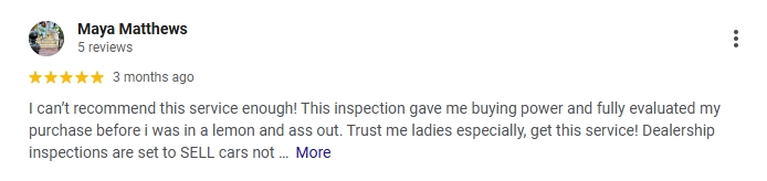 Google review screenshot 6 for Pre Purchase Inspection LLC
