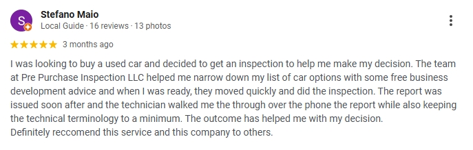 Google review screenshot 8 for Pre Purchase Inspection LLC